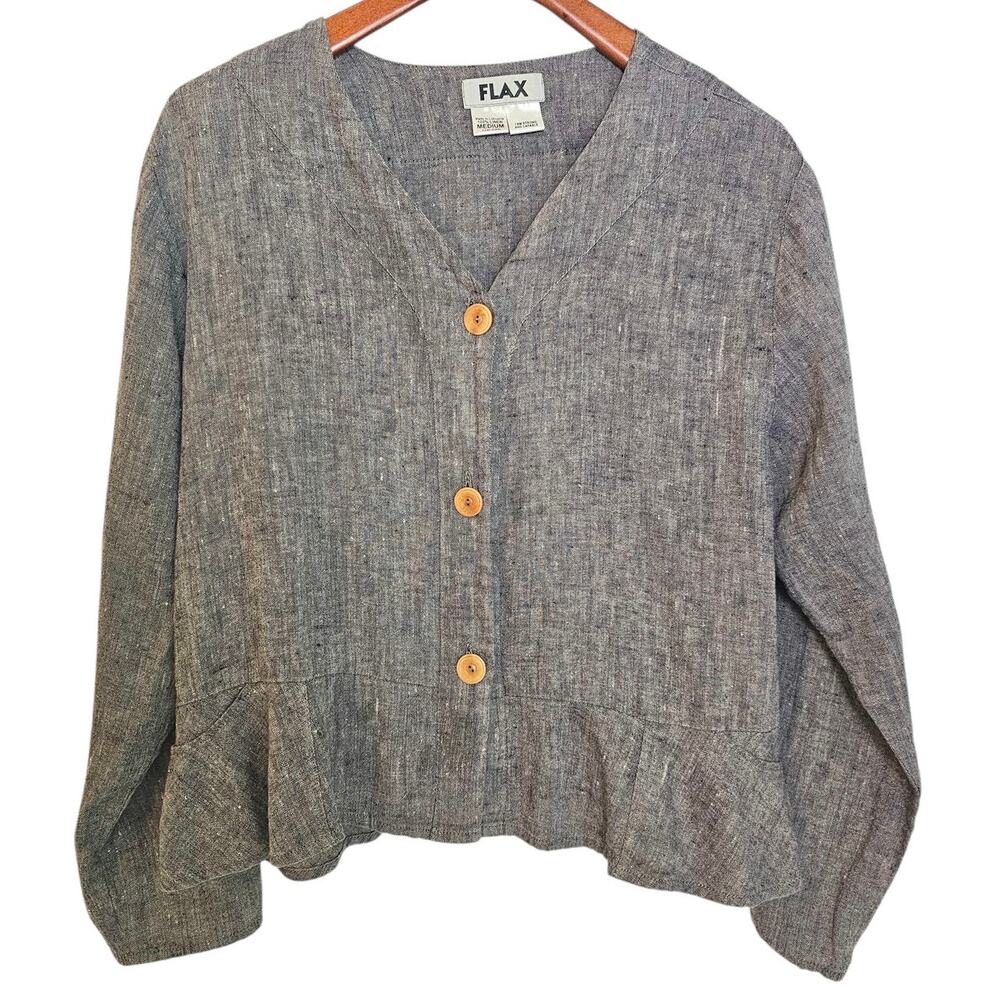 Flax  Button Up Linen Casual Boho Lagenlook Blazer Jacket